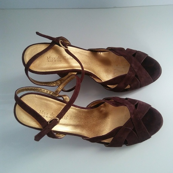 Max de Carlo Suede Leather Ankle Strap Wedges - Picture 5 of 8